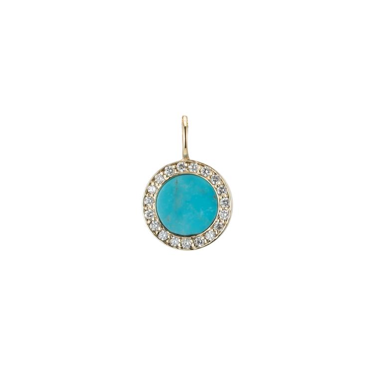 TURQUOISE INLAY AND DIAMOND ROUND CHARM