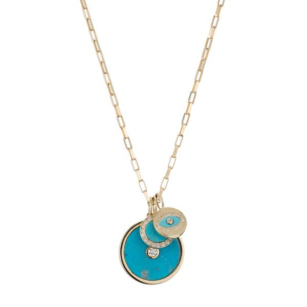 TURQUOISE INLAY AND DIAMOND ROUND CHARM