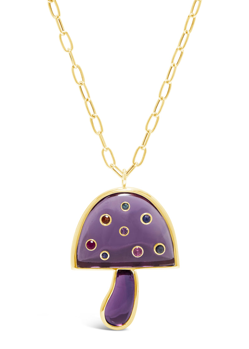 Magic Mushroom Necklace with Precious Stones