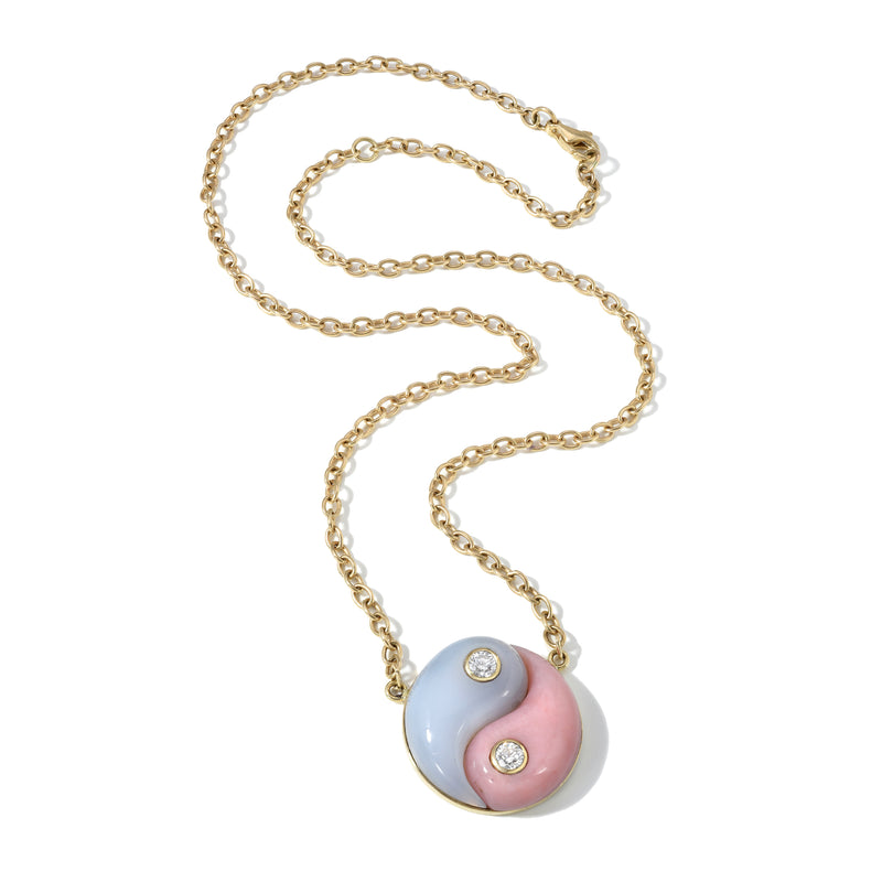 MEDIUM YIN YANG PENDANT - PINK OPAL & CHALCEDONY