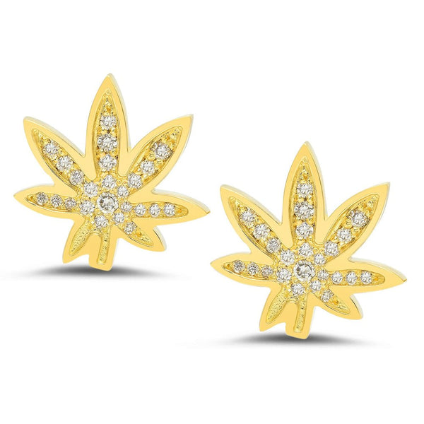 CANNABIS STUD EARRINGS W/ DIAMONDS