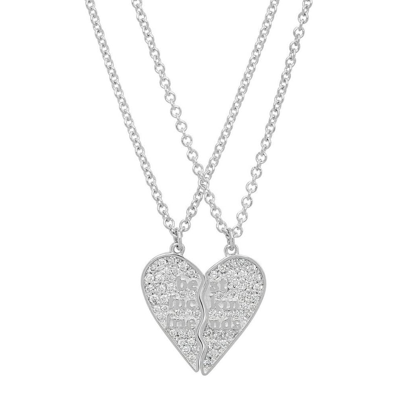 Mini Best Fuckin Friends (2 Piece) Heart Necklaces w/ Diamonds