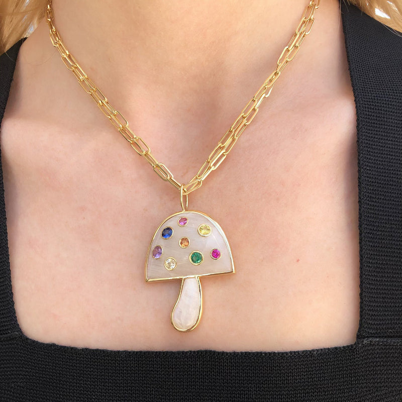 Magic Mushroom Necklace with Precious Stones - MOONSTONE