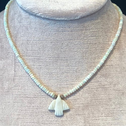 SMALL BONE THUNDERBIRD 2 PAVE RONDELLE SMOOTH OPAL BEADED NECKLACE