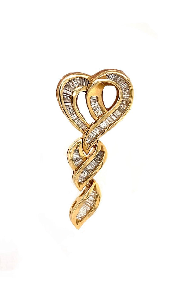 Vintage Heart Earrings with Baguette Diamonds