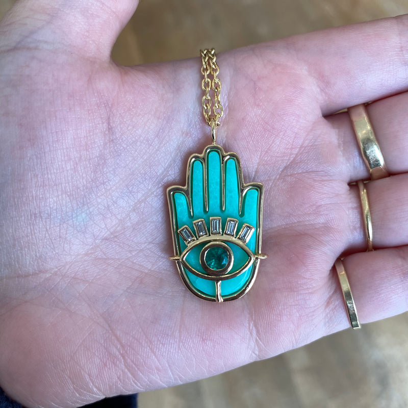 STONE HAMSA PENDANT - PERUVIAN OPAL