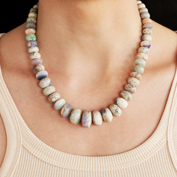 GRADUATED PURPLE WHITE OPAL BEADED NECKLACE