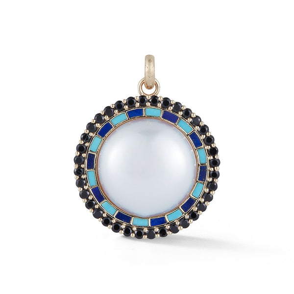 14K Gold Gemstone Pearl & Enamel Josephine Charm