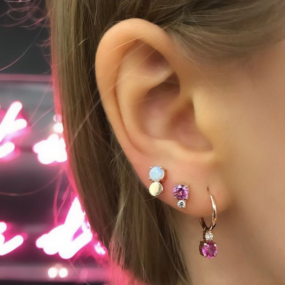 Prive Petite Pink Sapphire and Diamond Studs