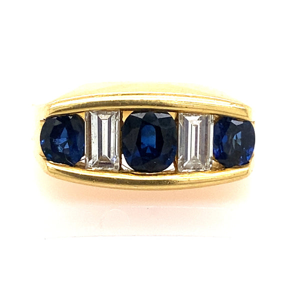 KURT WAYNE VINTAGE BLUE SAPPHIRE AND DIAMOND RING