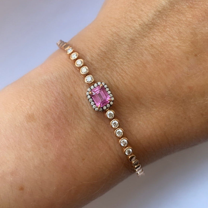 Prive Pink Sapphire and Diamond Tennis Bracelet