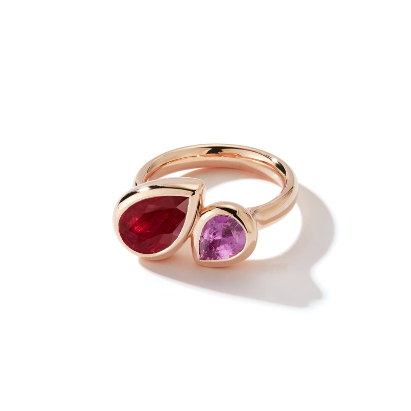 Prive Luxe Ruby and Pink Sapphire Pears Ring