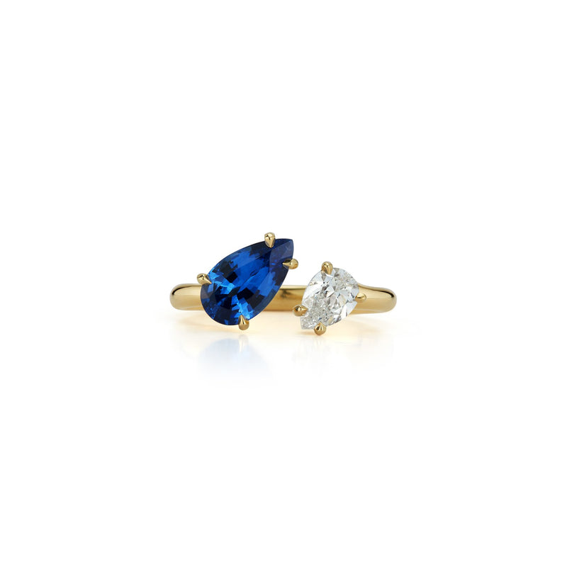 Prive Luxe Blue Sapphire and Diamond Pears Ring