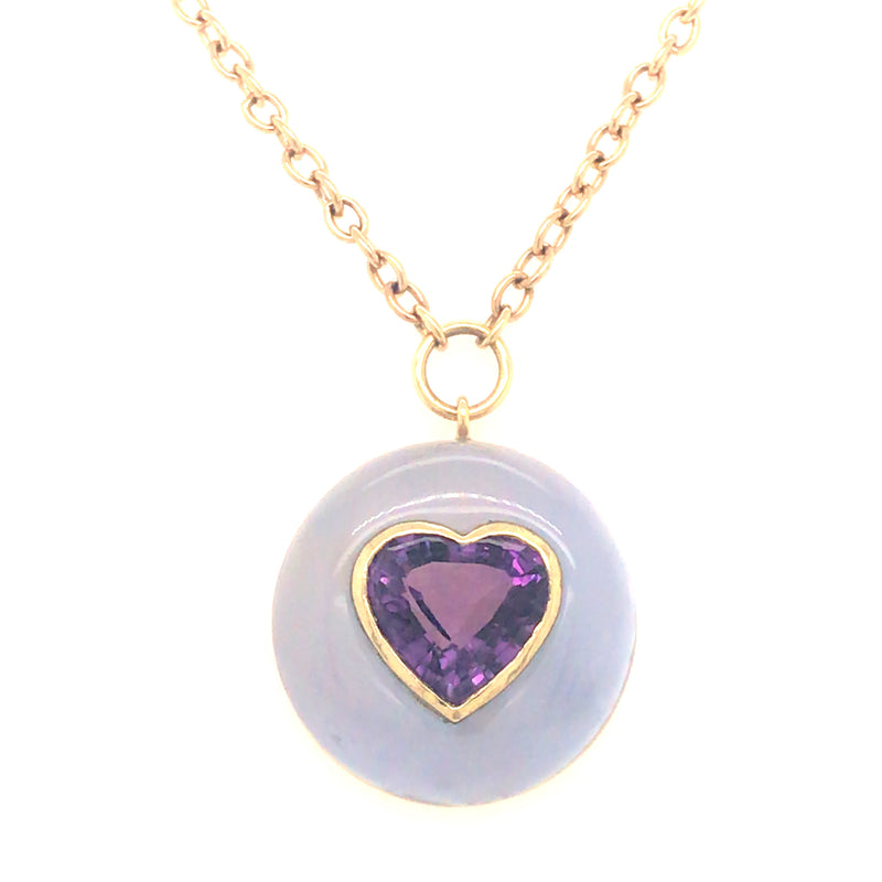 LOLLIPOP NECKLACE - HEART AMETHYST IN CHALCEDONY