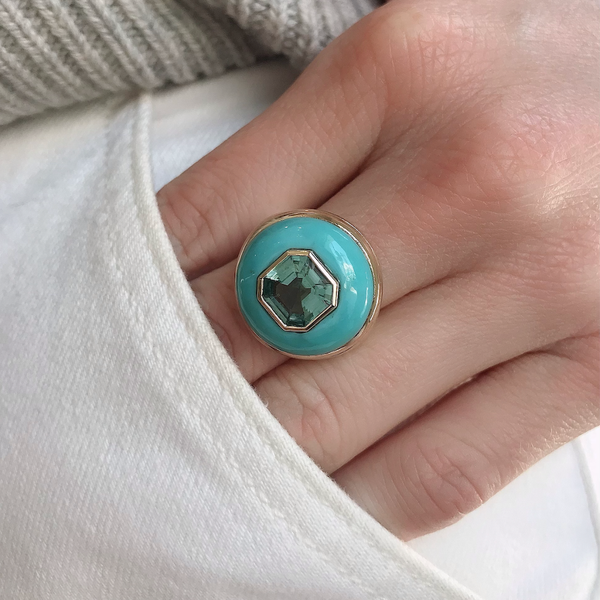 SMALL LOLLIPOP RING - MINT GREEN TOURMALINE WITH TURQUOISE