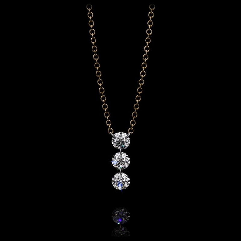 MORRISON 3 STONE ROUND DIAMOND LONG NECKLACE