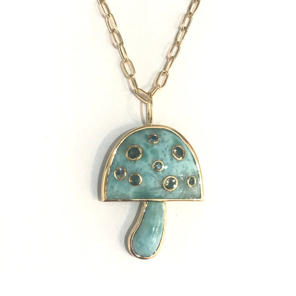 Magic Mushroom Necklace with Precious Stones - LARIMAR