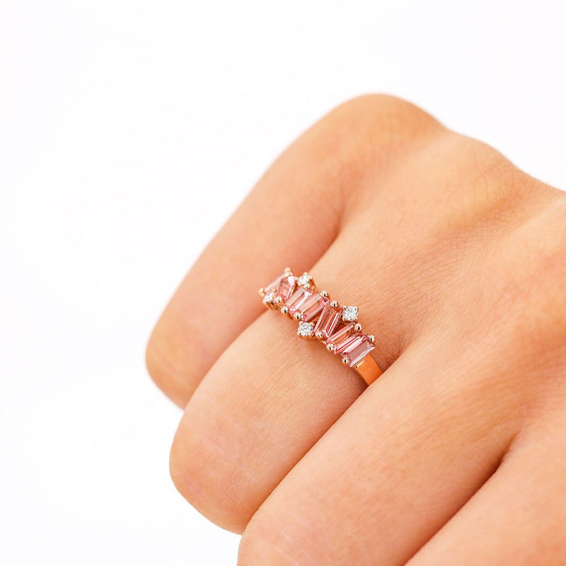 14K AMALFI WAVE BAND - MORGANITE WITH DIAMONDS