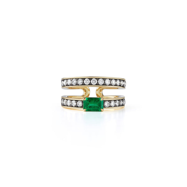 Prive Zambian Emerald and Diamond Double Band Ring