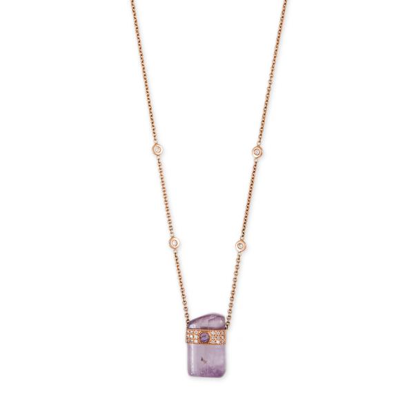 KUNZITE + LABRADORITE CENTER PAVE CAP CRYSTAL NECKLACE