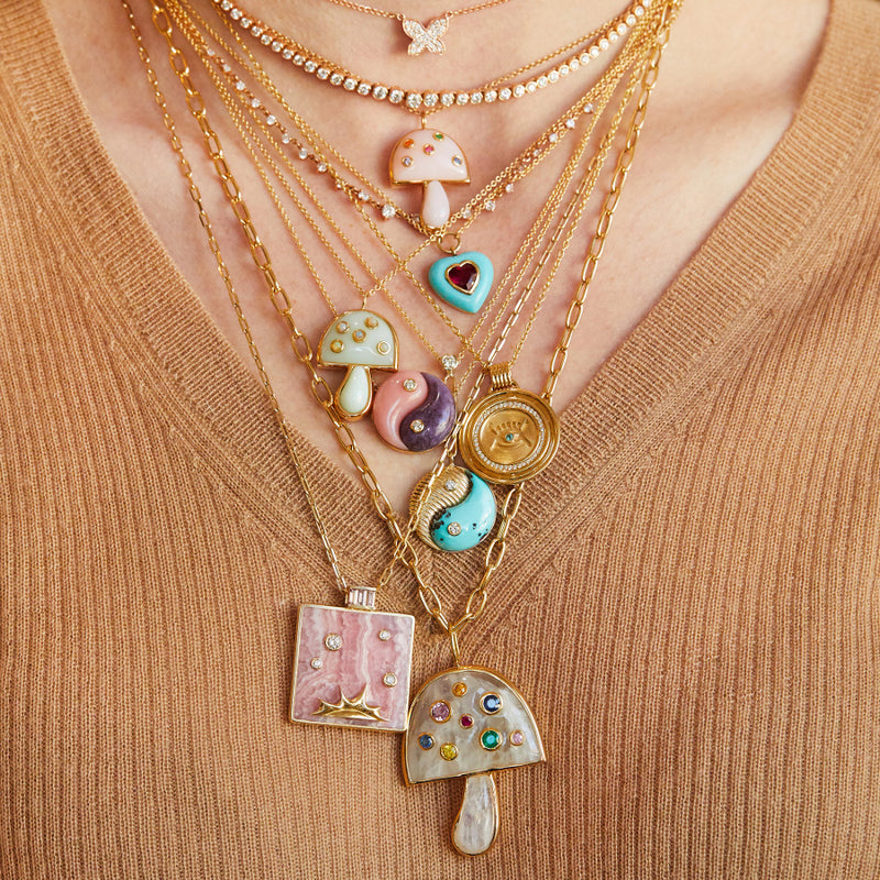 Magic Mushroom Necklace with Precious Stones