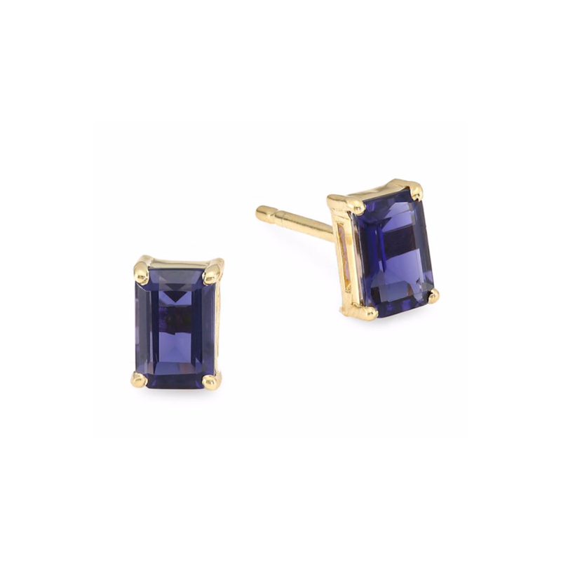 14K EMERALD CUT STUD EARRINGS