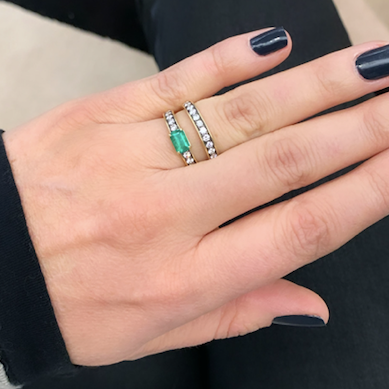 Prive Zambian Emerald and Diamond Double Band Ring