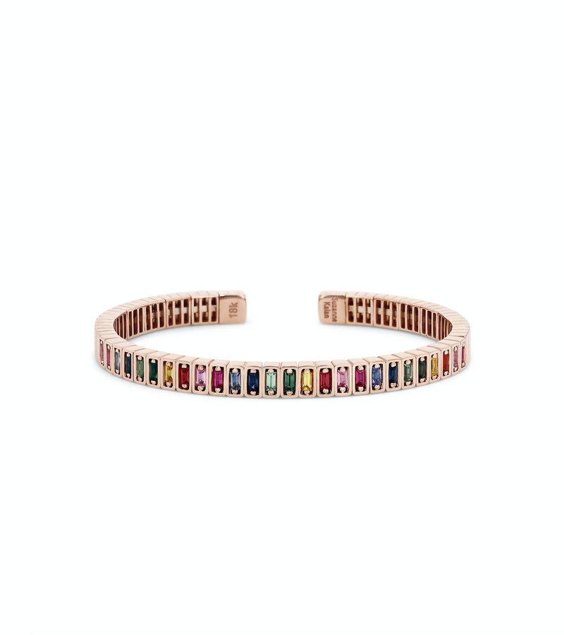 18K BAGUETTE BEZEL RAINBOW BANGLE