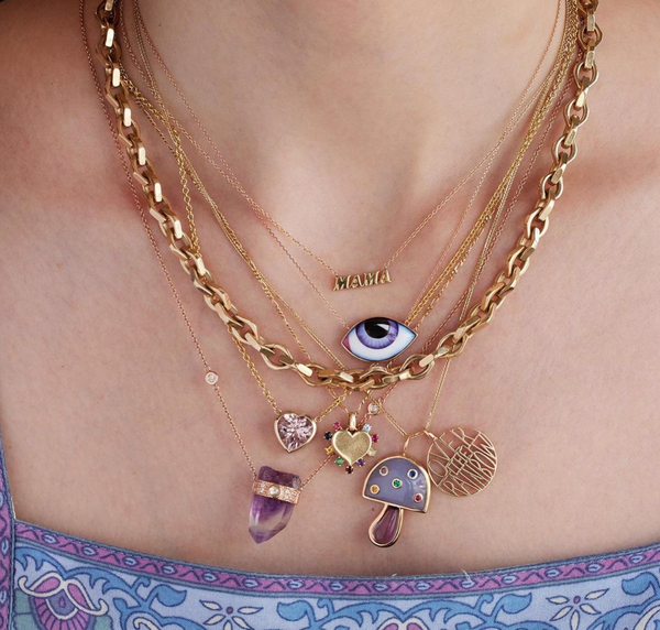 KUNZITE + LABRADORITE CENTER PAVE CAP CRYSTAL NECKLACE