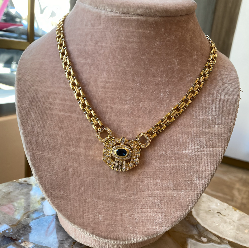 VINTAGE SAPPHIRE DIAMOND NECKLACE