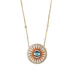 EYE BURST OPAL/ORANGE INLAY SMOOTH BAR DIAMOND NECKLACE