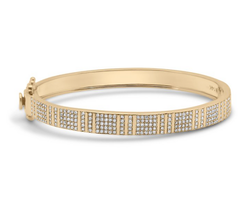 PINSTRIPE STRENGTH DIAMOND BANGLE - HALFWAY ALL PAVE DIMAONDS AND GOLD PINSTRIPES