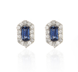 HEXAGON SAPPHIRE AND DIAMOND EARRINGS