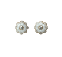 MEMENTO DIAMONS AND WHITE ENAMEL FLOWER EARRINGS - MINI