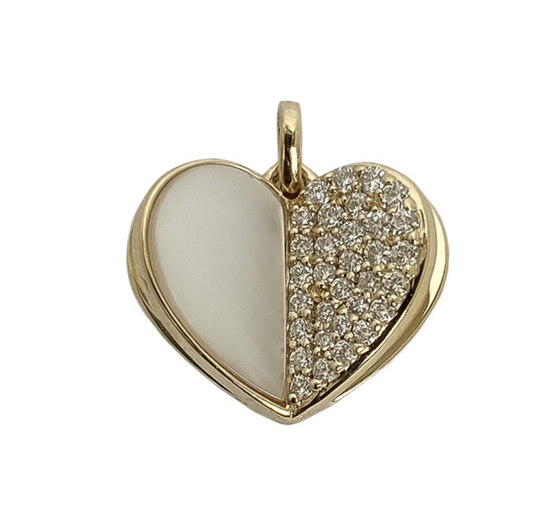 MEMENTO HALF MOTHER OF PEARL HALF DIAMOND HEART CHARM