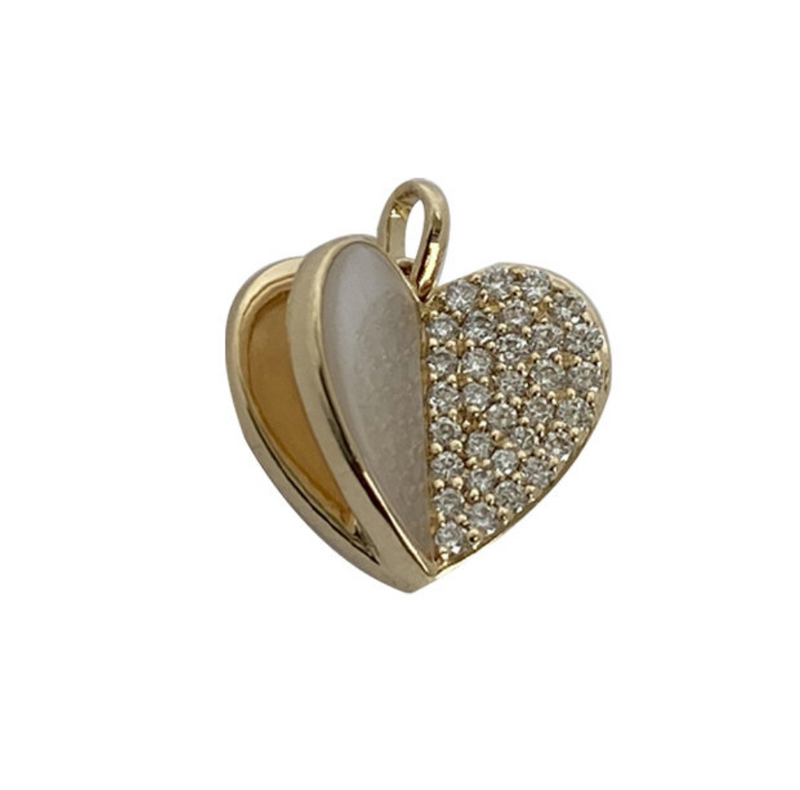 MEMENTO HALF MOTHER OF PEARL HALF DIAMOND HEART CHARM