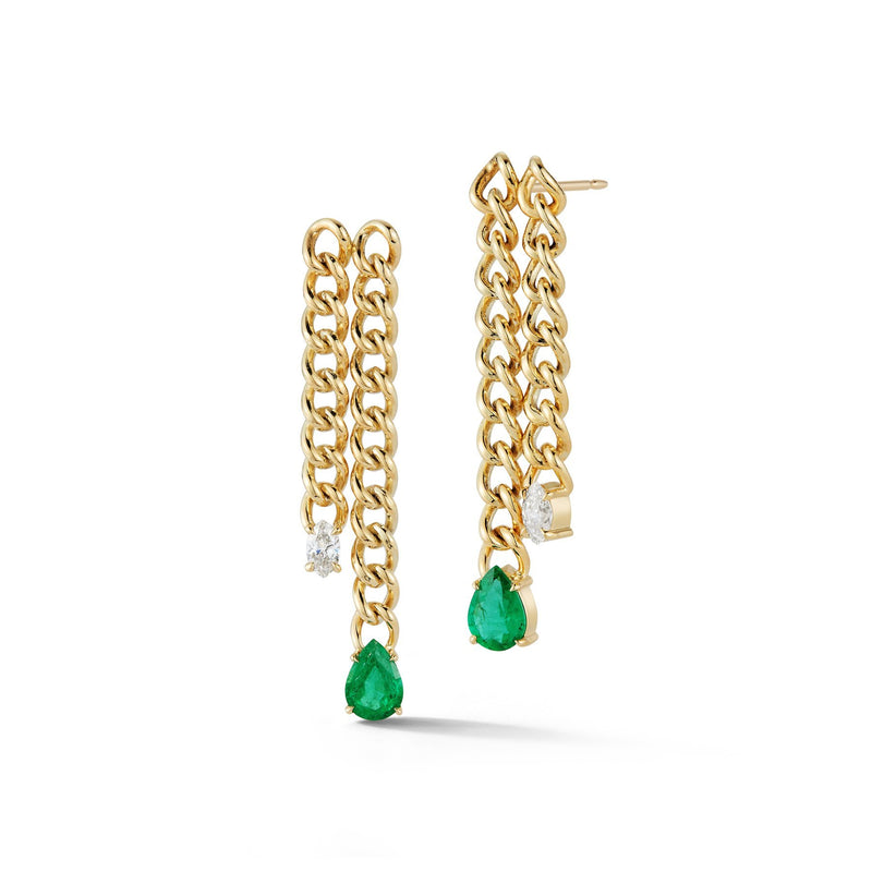 Toujours Emerald and Diamond Double Chain Earrings