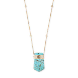 TURQUOISE + SQUARE ROSE CUT DIAMOND PAVE CAP NECKLACE