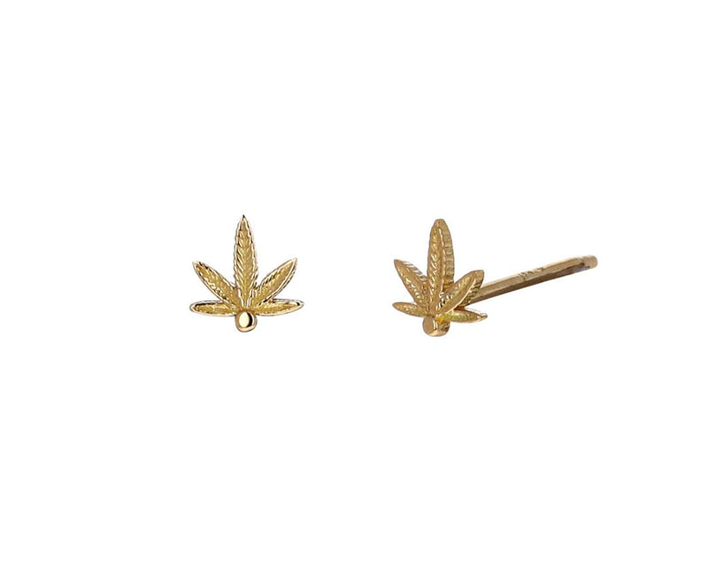 Extra Small Gold Cannabis Stud Earring