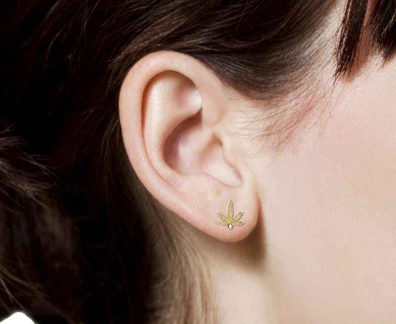 Extra Small Gold Cannabis Stud Earring