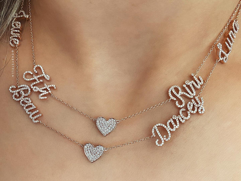 DIAMOND HEART SCRIPT NAME NECKLACE