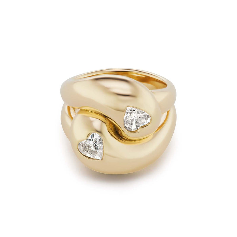 Knot Ring with 2 Diamond Hearts