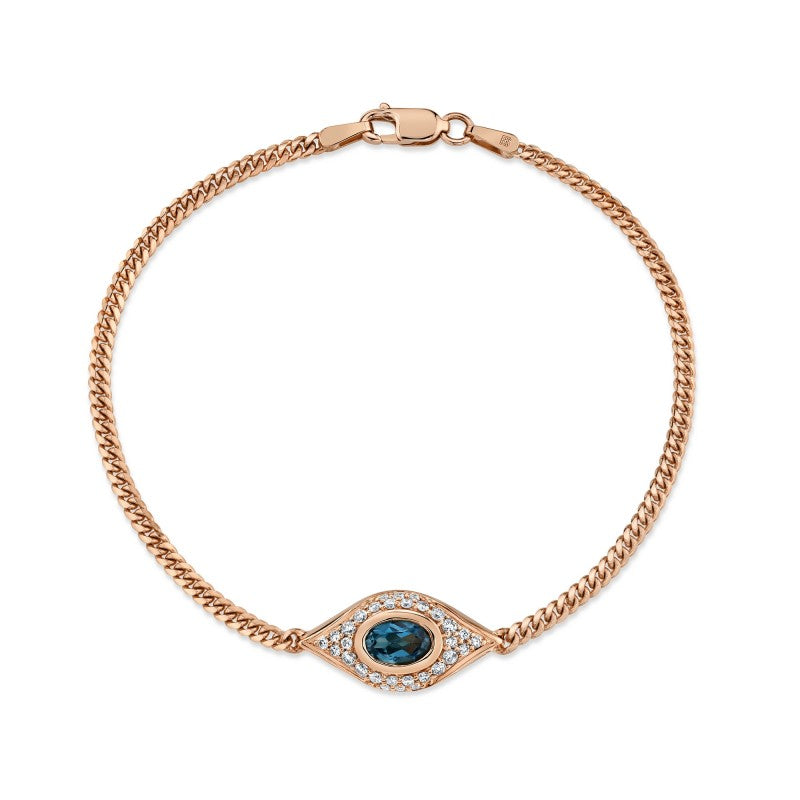 DIAMOND OVAL BLUE TOPAZ EVIL EYE BRACELET