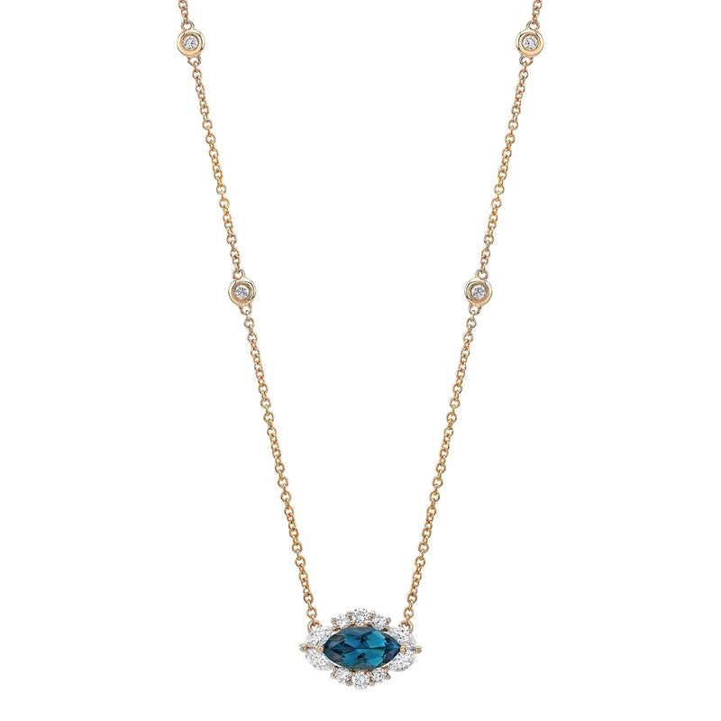 DIAMOND AND BLUE TOPAZ MARQUISE EVIL EYE NECKLACE