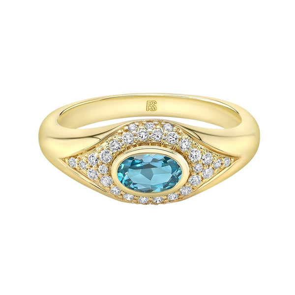 DIAMOND AND BLUE TOPAZ EVIL EYE DOME RING