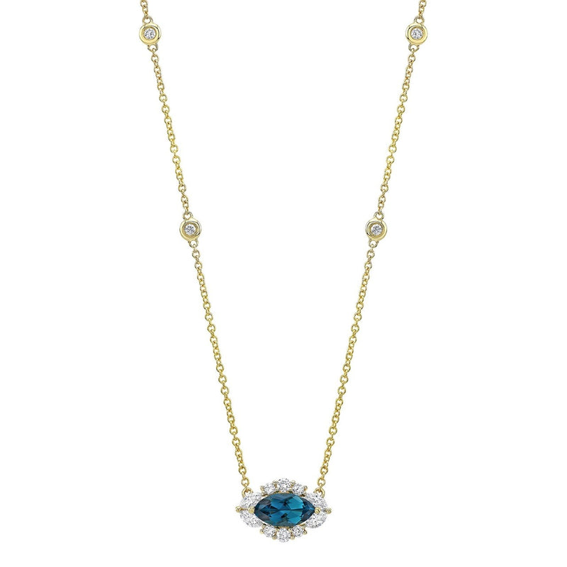 DIAMOND AND BLUE TOPAZ MARQUISE EVIL EYE NECKLACE