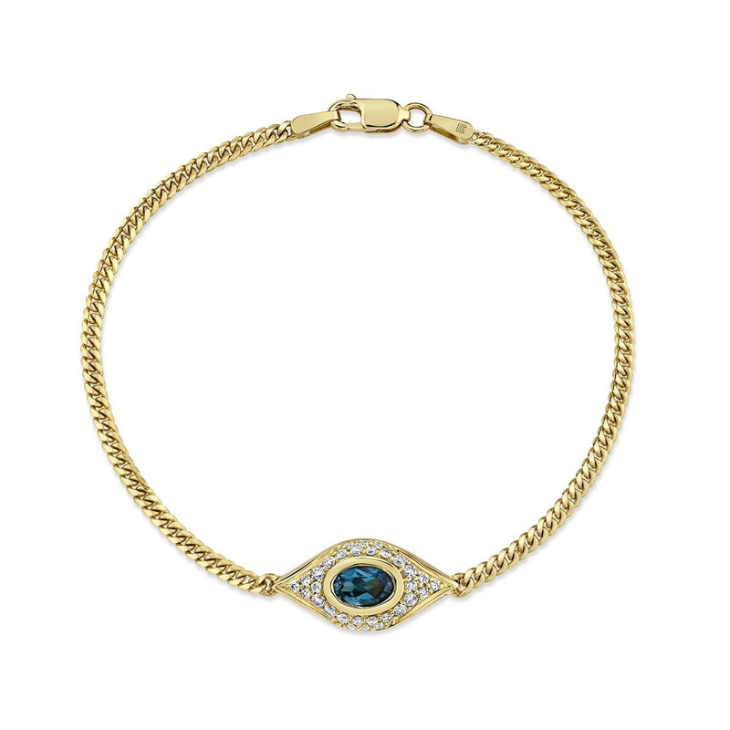 DIAMOND OVAL BLUE TOPAZ EVIL EYE BRACELET