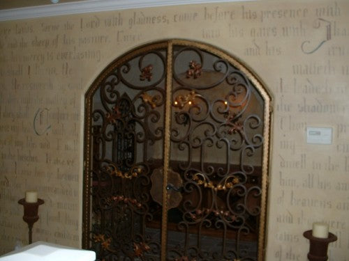 old english writing, writing mural, writing on the wall, painted gate