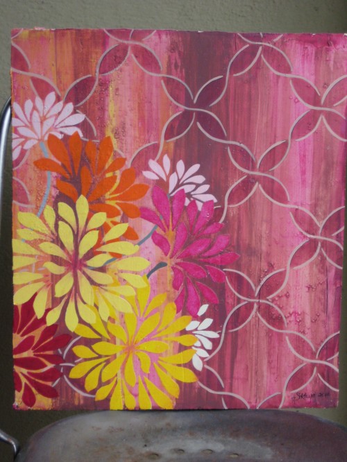 shannon kaye, floral painting, pink flower art, dahlia, mums, peonies, peony, lattice painting