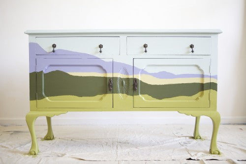 diy channel, diy network, diy.com, painted dresser, green dresser, how to paint a dresser, blue dresser, landscape art, landscape furniture, landscape dresser